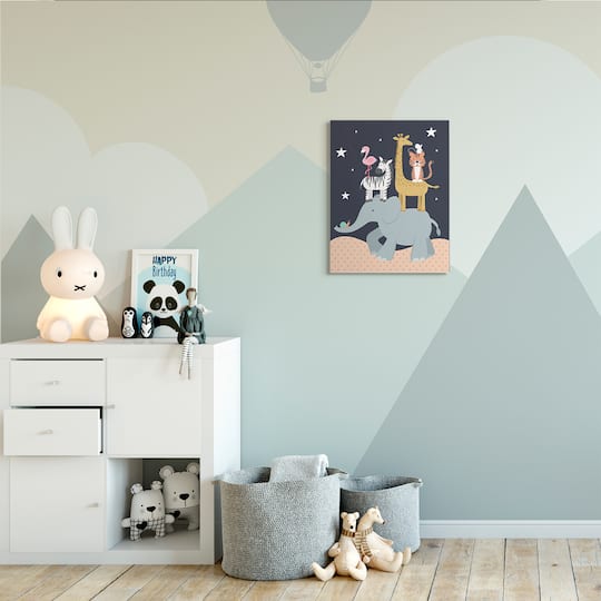 Stupell Industries Starry Night Sky Safari Animals Elephant Giraffe Zebra Canvas Wall Art